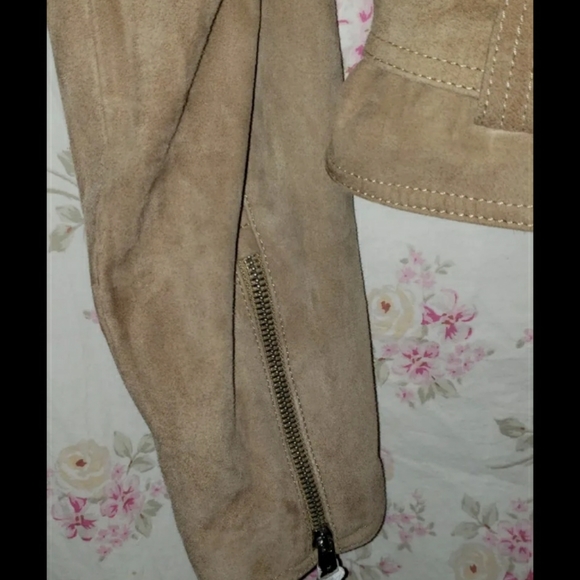 POLO RALPH LAUREN Womens Beige Suede Asymmetric Belted Biker Moto Jacket Sz 10 - Picture 5 of 16